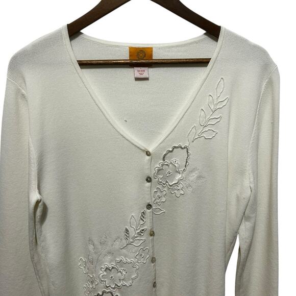 Ruby Rd Women Cardigan Sweater Ivory Embroidered Beaded Cottagecore Boho Classic - Picture 8 of 11